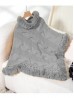 Solid Color Knitted Poncho W/ Fur Collar & Trim